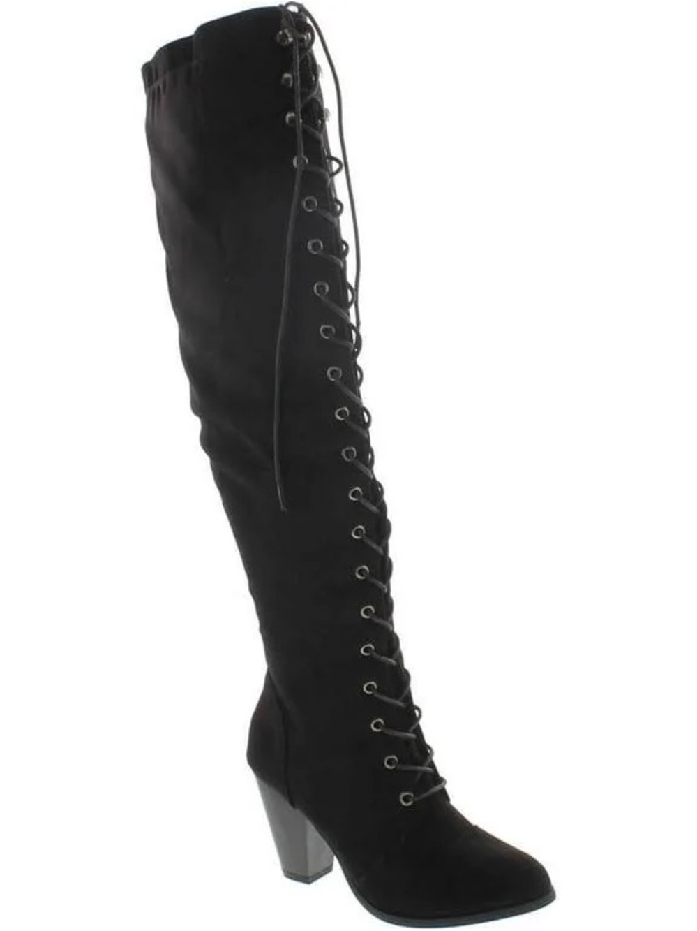 JustFab Black Lace-Up Over-the-Knee Block Heel Boots